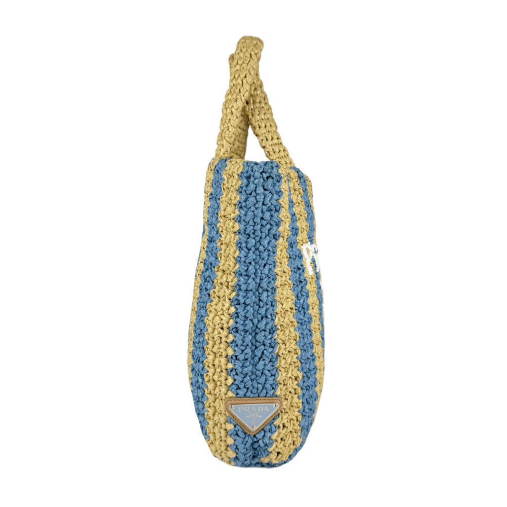 Prada Raffia Tote striped Tan Bag blue woven raffia artisanal Striped Shoulder